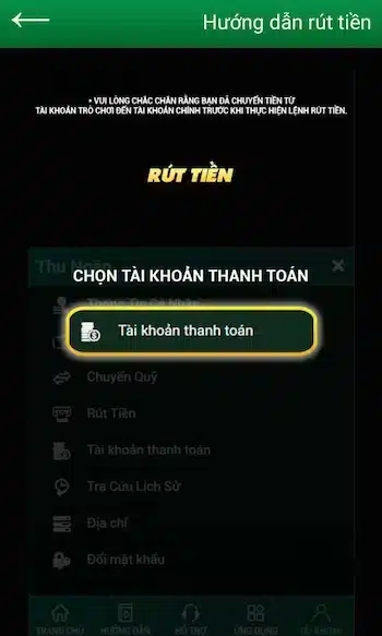 vào tài khoản thanh toán